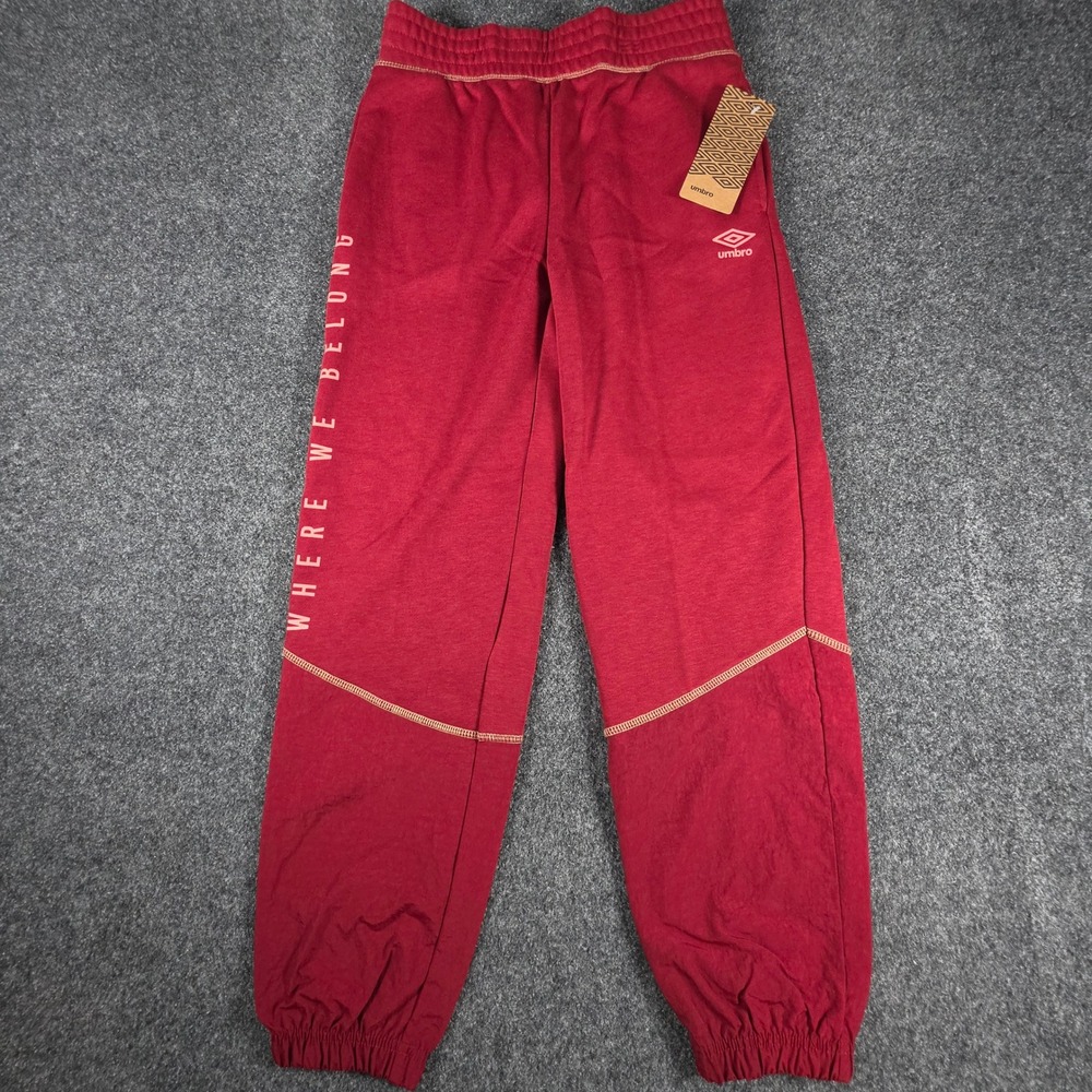 Umbro Jogger Pants Kids Size M 10/12 Red Mixed Media Graphic Sweats UUG6UBM5